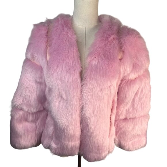 Pink Faux Luxury Fur Jacket Small Lining Soft Plush Warm Winter NEW - Picture 6 of 16